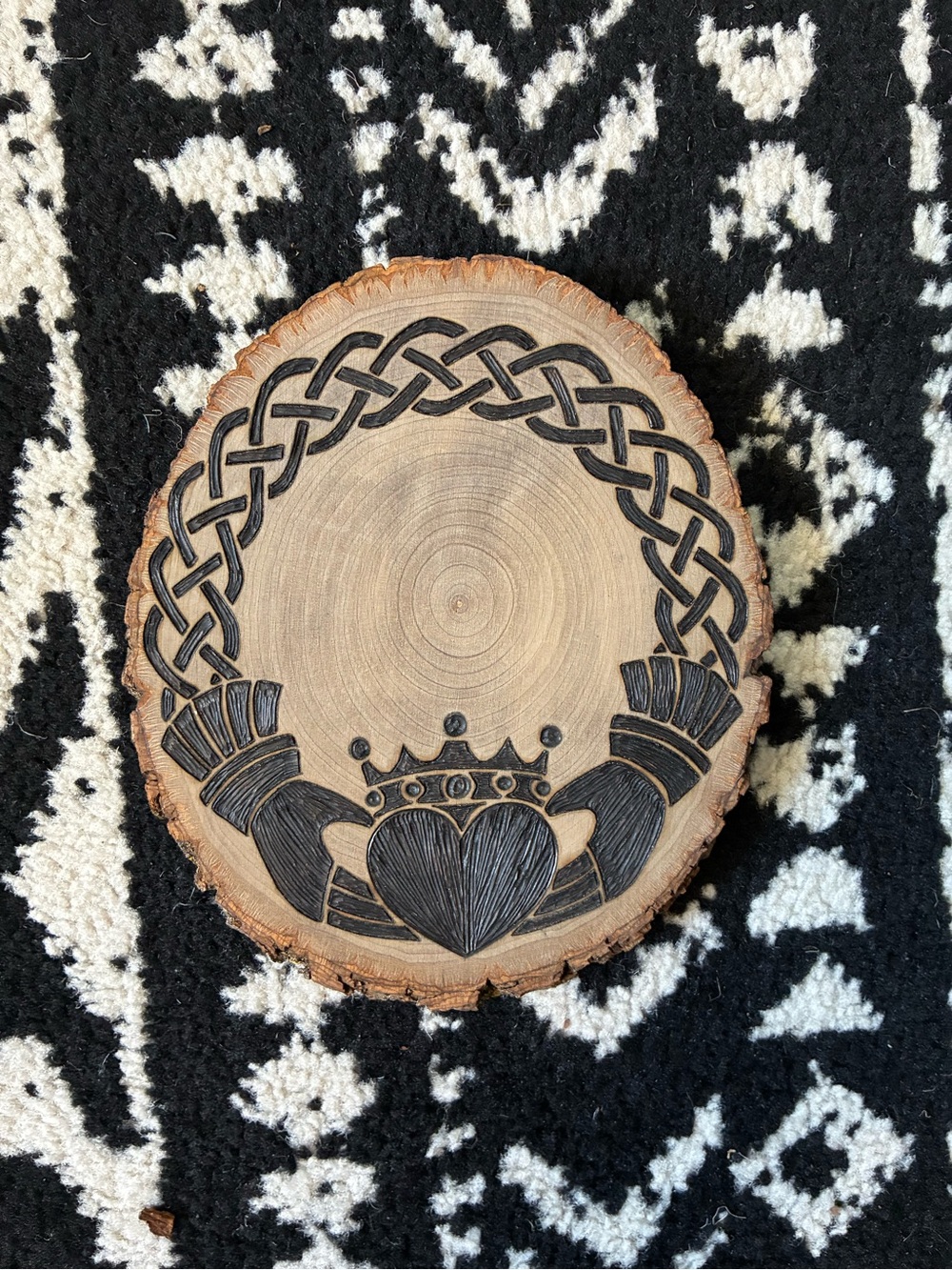 Handburned Celtic Claddagh Wood Slice - Basswood
